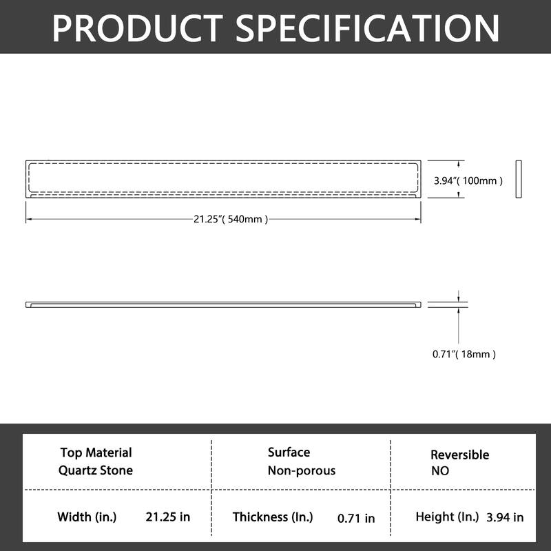 21in. White Feather Quartz Bath Vanity sidesplash - 21" x 4"