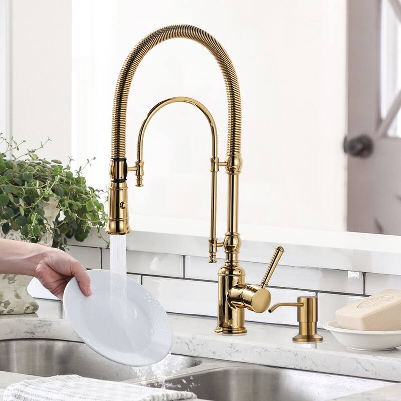 WOWOW Single Handle Gooseneck Pull Down Sprayer Kitchen Faucet