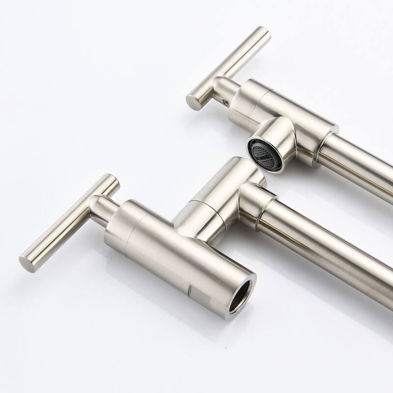 Double Handle Single Hole Wall Mounted Pot Filler Faucet - 25.98-in L x 8.66-in H