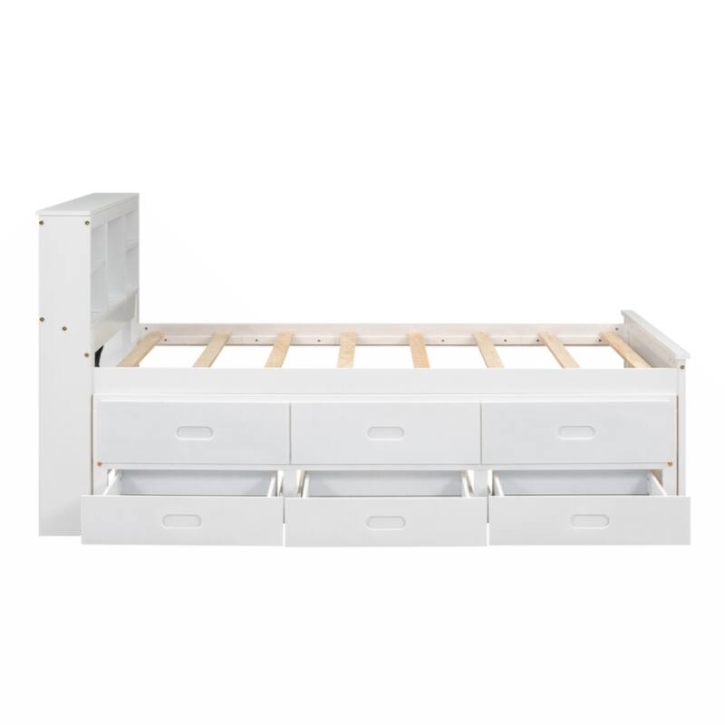 Twin Size Platform Bed with Storage Headboard, USB, Twin Size Trundle and 3 Drawers