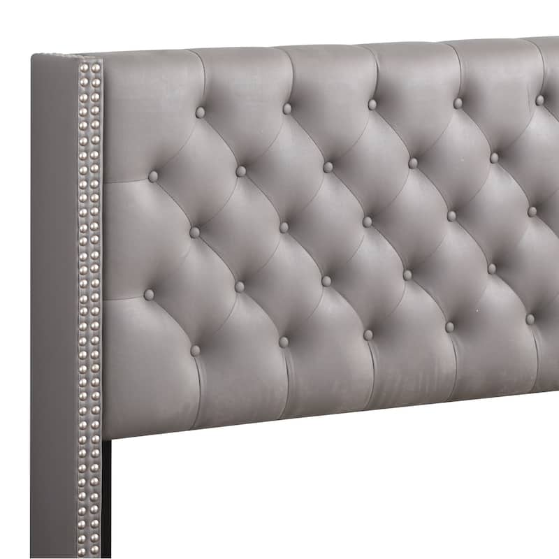 Upholstered Button Tufted Panel Queen Bed - 86" - Gray