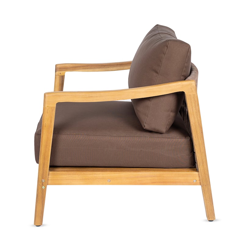 Christopher Knight Home - Outdoor Acacia Wood Club Chair with Rope Back and Water-Repellent Cushions