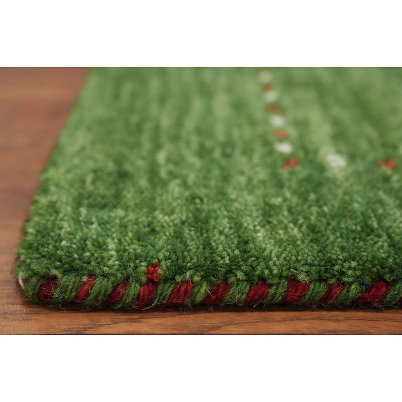 Hand Knotted Oriental 100% Wool Carpet Tribal Animal Pictorial Green Gabbeh Area Rug - 4' 0'' X 2' 2''