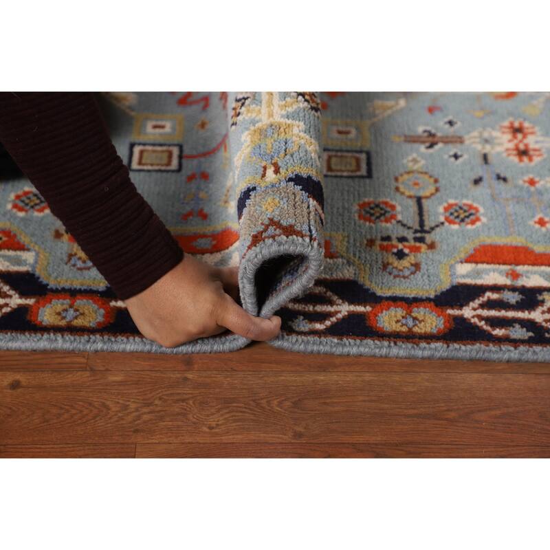 Light Blue Geometric Kazak Rug Hand-Knotted Wool Carpet - 3'0" X 5'2"