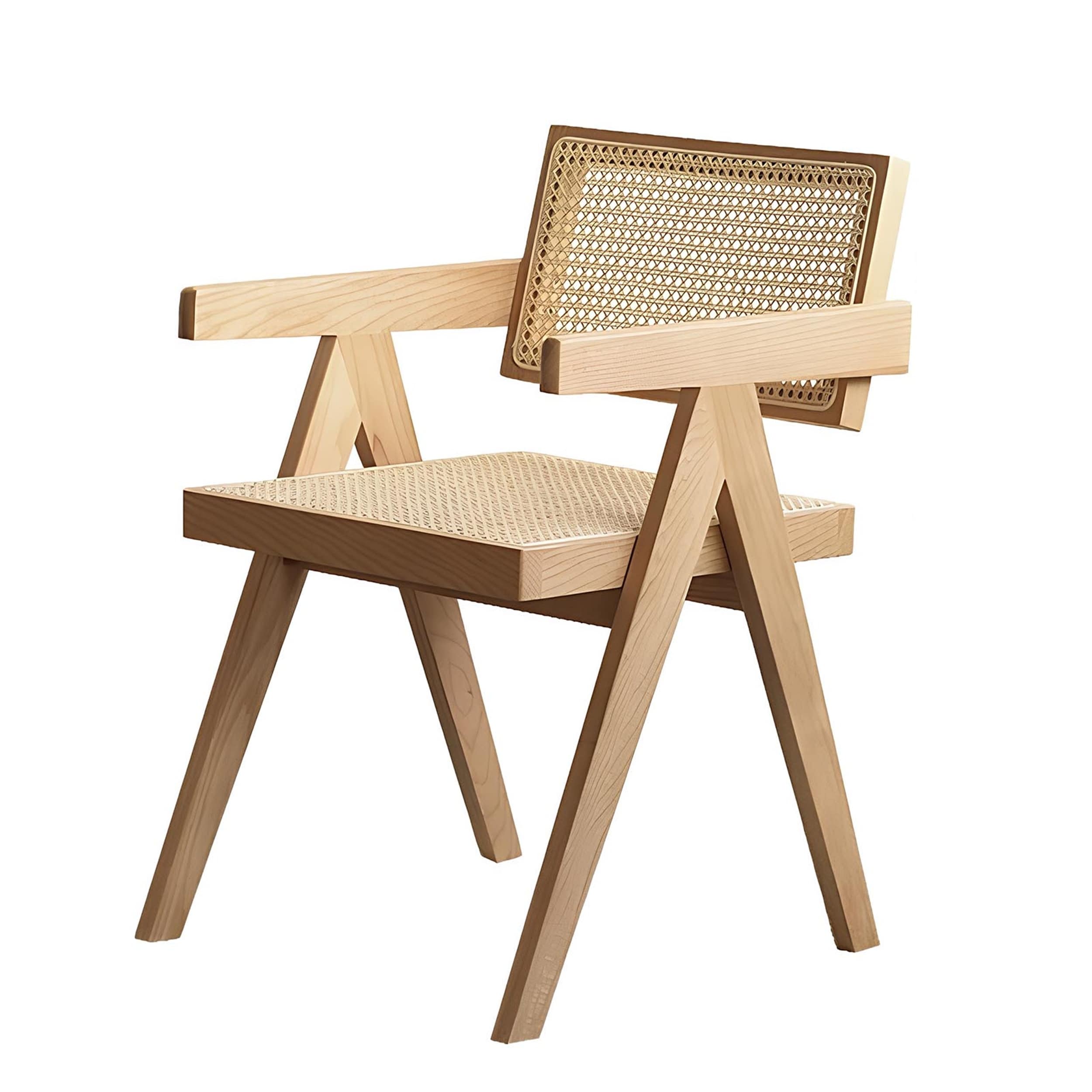 Modern Rattan Dining Chairs, Wood Finish, Armchairs, Single/Set of 2