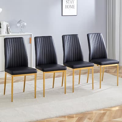 Modern 4 Piece PU Kitchen Dining Chairs with High Backrest, Cushions, Metal Legs for Dining Room Kitchen Living Room Bedroom