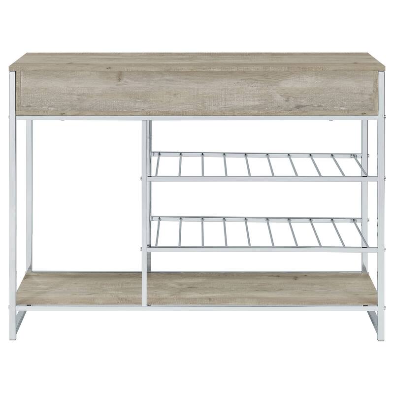 Melrose Grey Washed Oak and Chrome 2-drawer Home Bar Storage