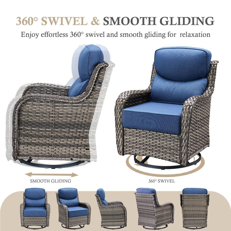 Arcadia 7-Piece Wicker Patio Conversation Set with Swivel Gliders and 6-Inch Thick Olefin Cushions