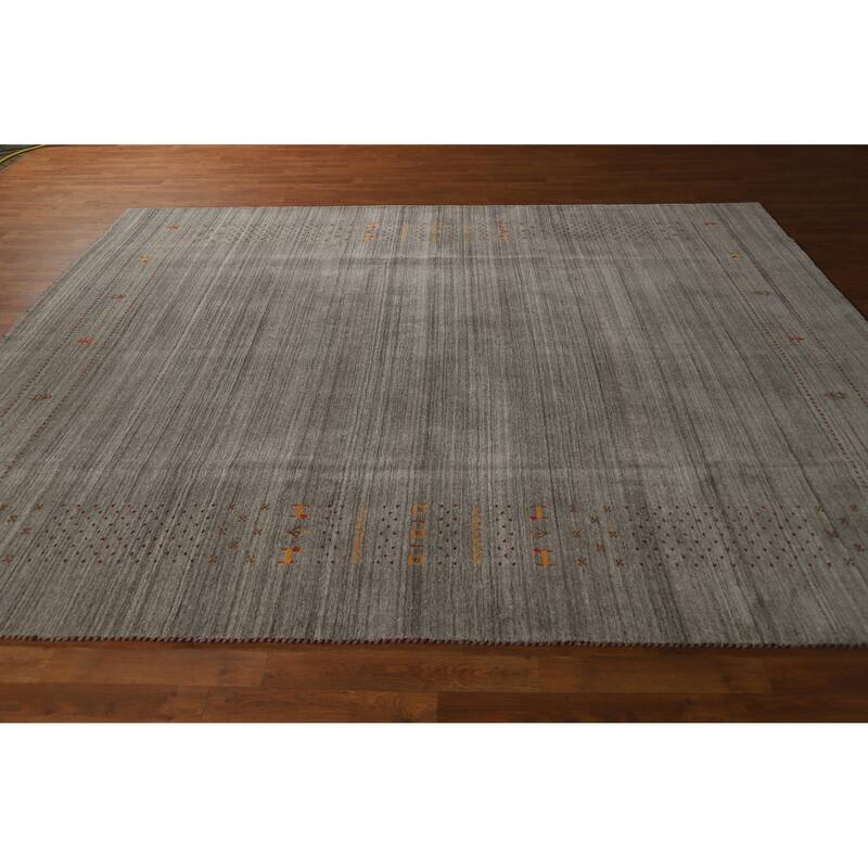 Hand Knotted Oriental 100% Wool Carpet Tribal Tribal Greys & Charcoal Gabbeh Area Rug - 9' 10'' X 7' 10''