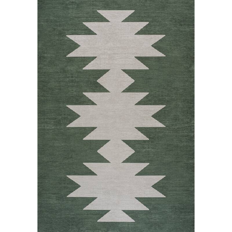 JONATHAN Y Adriel Solid Low-Pile Machine Washable Area Rug - 3 X 5 - Dark Green/Light Gray