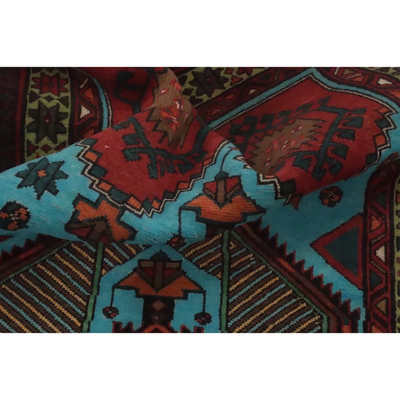 Hand Knotted Oriental 100% Wool Carpet Traditional Tribal Navy Blue & Blues Ardebil Runner Rug - 13' 11'' X 3' 6''