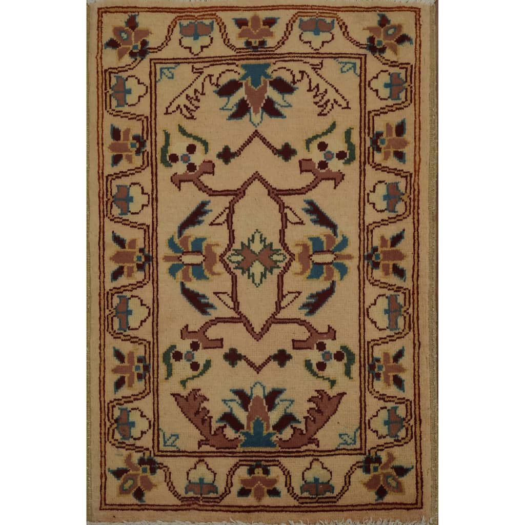 Hand Knotted Oriental 100% Wool Carpet Traditional All-Over Peach Chobi-Peshawar Area Rug - 3' 0'' X 2' 0''
