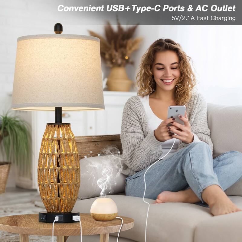27'' Table Lamps with USB-C Charging, Dual Lighting(Set of 2) - 12.5'' x 12.5'' x 27''