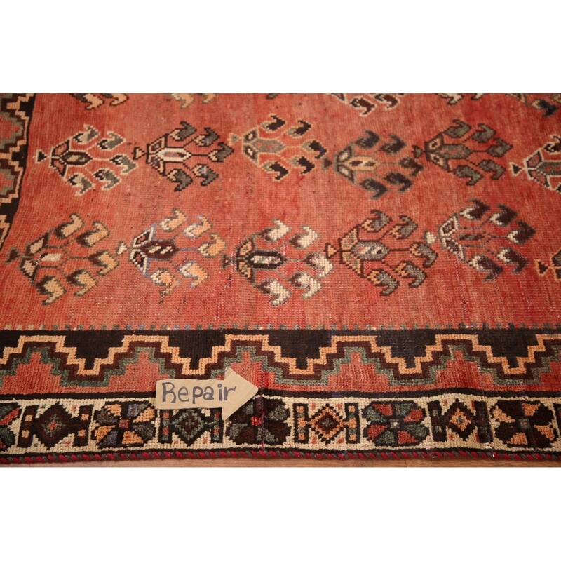 Hand Knotted Oriental 100% Wool Carpet Traditional All-Over Red Qashqai Area Rug - 9' 10'' X 4' 8''