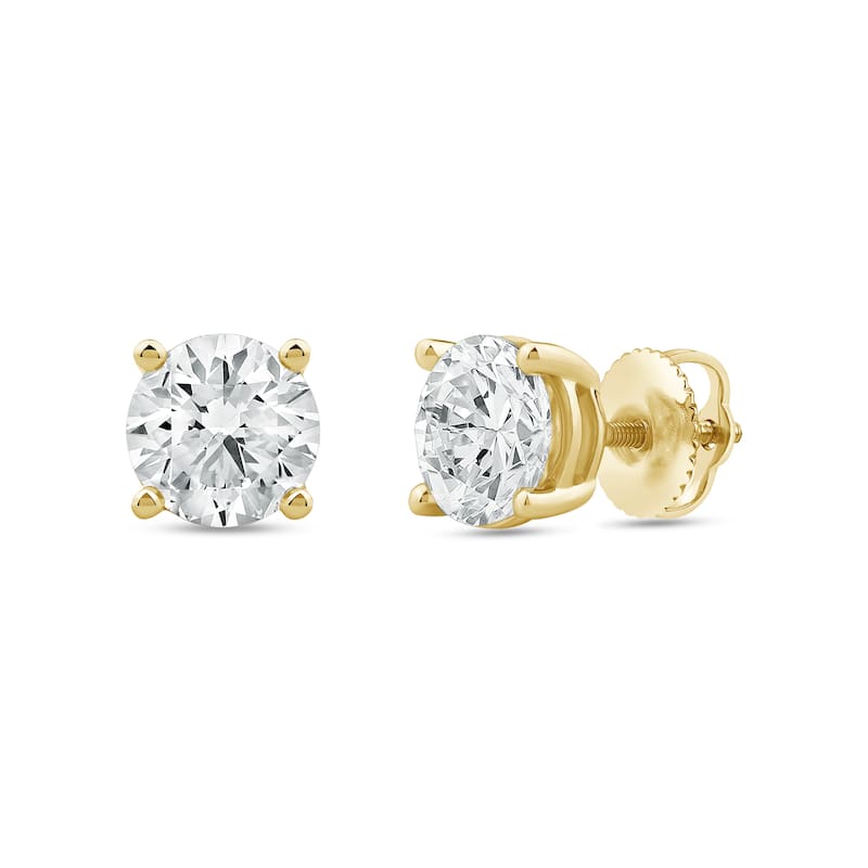 IGI Certified 1ct-4ct TDW Round Lab-Grown Diamond Solitaire Stud Earrings in 14k Gold for Women - 4ct - Yellow