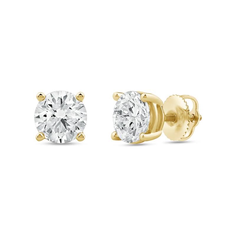 IGI Certified 1ct-4ct TDW Round Lab-Grown Diamond Solitaire Stud Earrings in 14k Gold