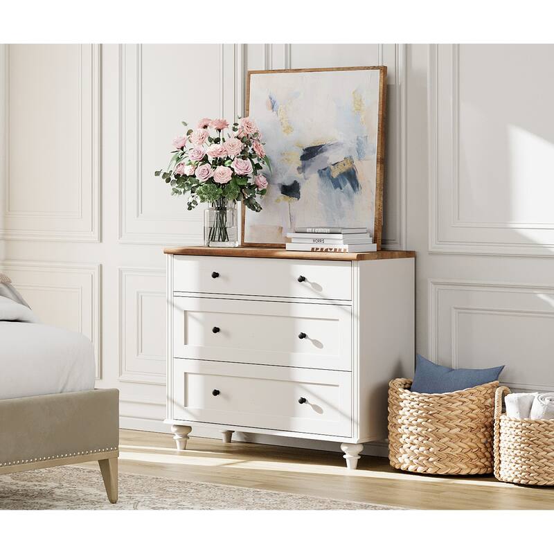 WAMPAT 3 Drawer Dresser ,Wood Storage Dresser for Bedroom - White - 3-drawer