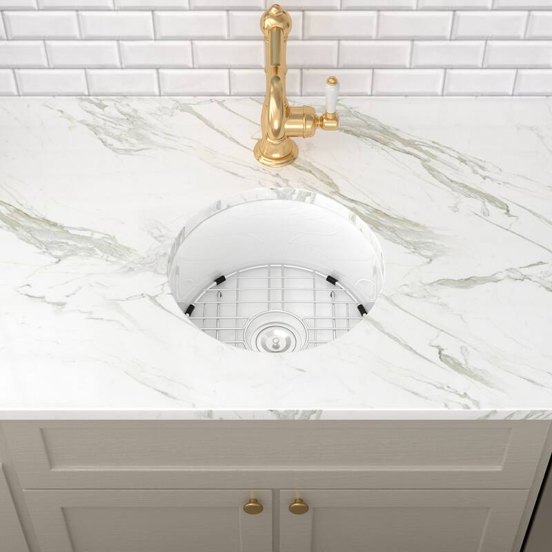 Kichae 18 Inch Ceramic Sink Undermount Round Small Kitchen Sink Bar Sink - 18 in.W x 18 in.D x 9 in.H