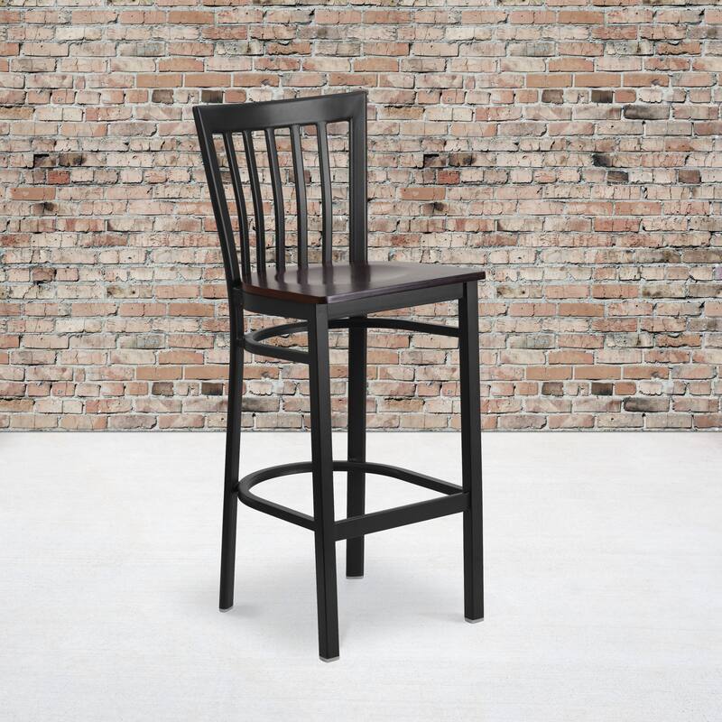 School House Back Metal Restaurant Barstool (Set of 2) - 17.25"W x 19.5"D x 41.75"H - 17.25"W x 19.5"D x 41.75"H