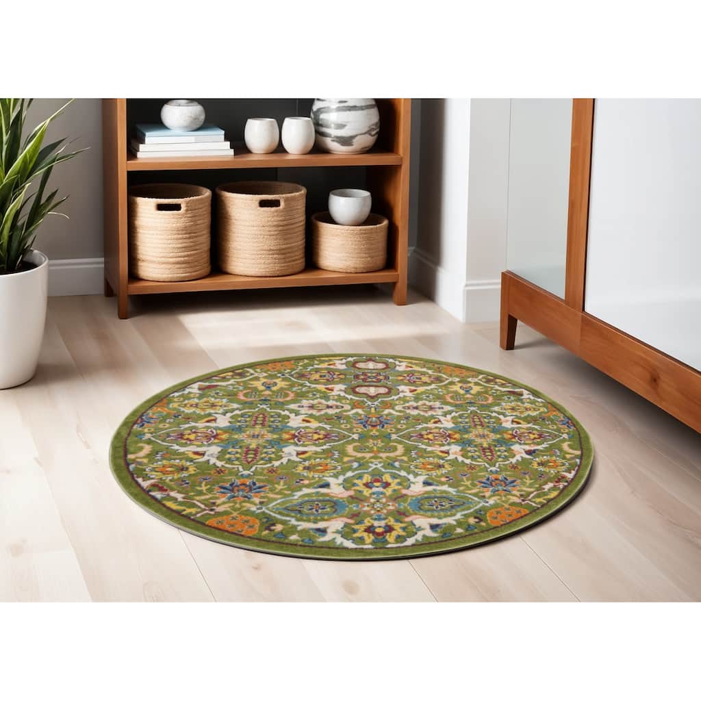 Gitod Power Loomed Geometric Floral Traditional Low Pile Area Rug By HomeRoots - 48' X '48' X '0.25
