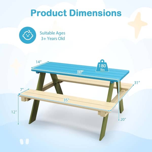 Costway Kids Wooden Picnic Table Set Solid Dining Table with Built-in - See Details