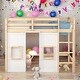 preview thumbnail 2 of 10, Wood Twin Size Loft Bed with Built-in Storage Wardrobe and 2 Windows