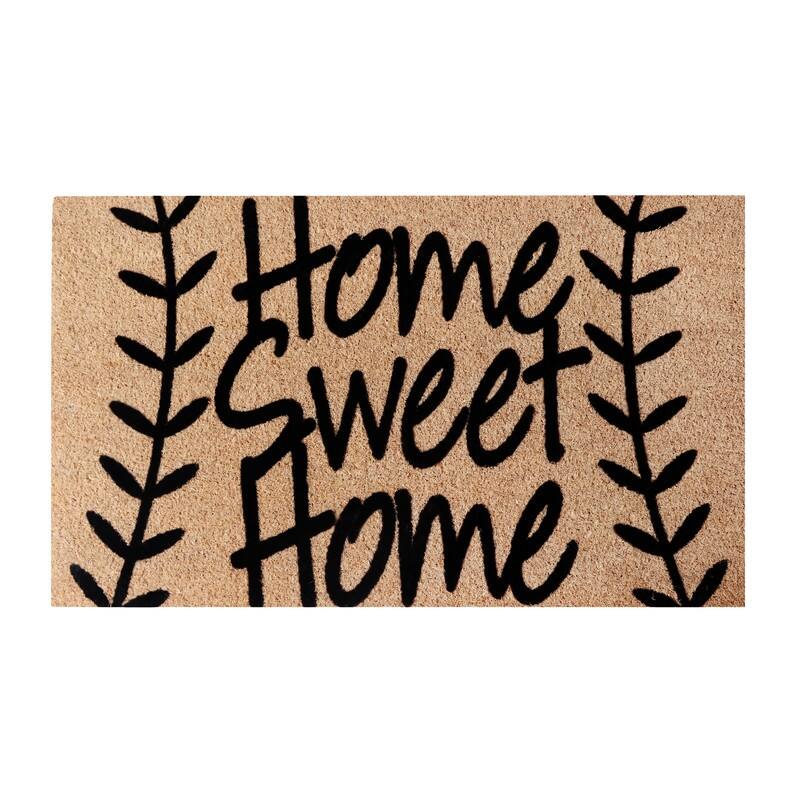 A1HC Natural Coir Flocked Doormat with Heavy Duty Non-Slip PVC Backing Fade Resistant, Pet Friendly Outdoor Welcome Mat - 24" X 36" - Leafy Home Sweet Home Black