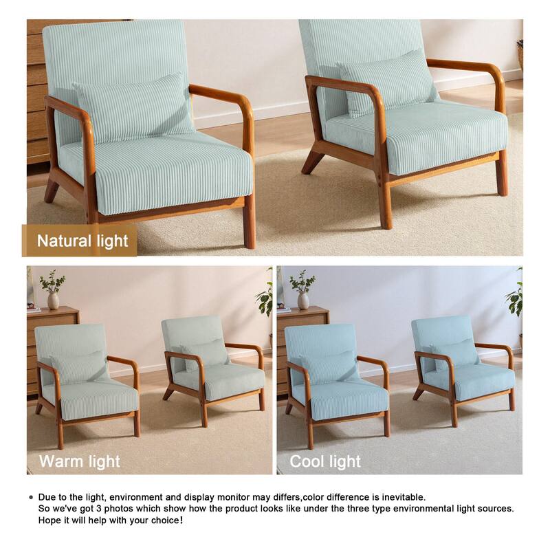 25" W Mid Century Upholstered Wood Accent Chair with Pillow set of 2