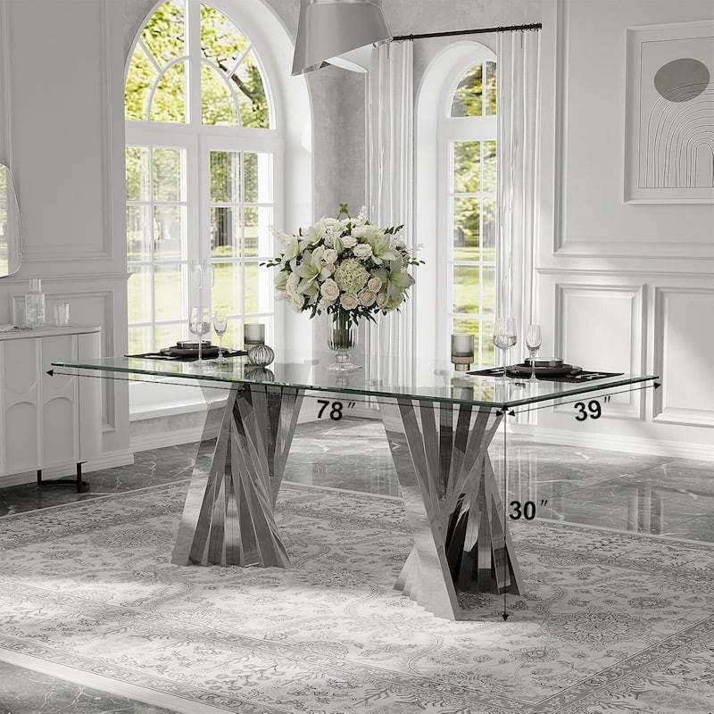78 inch and 94 inch Glass Dinner Table Falcone Kitchen and Dining Table