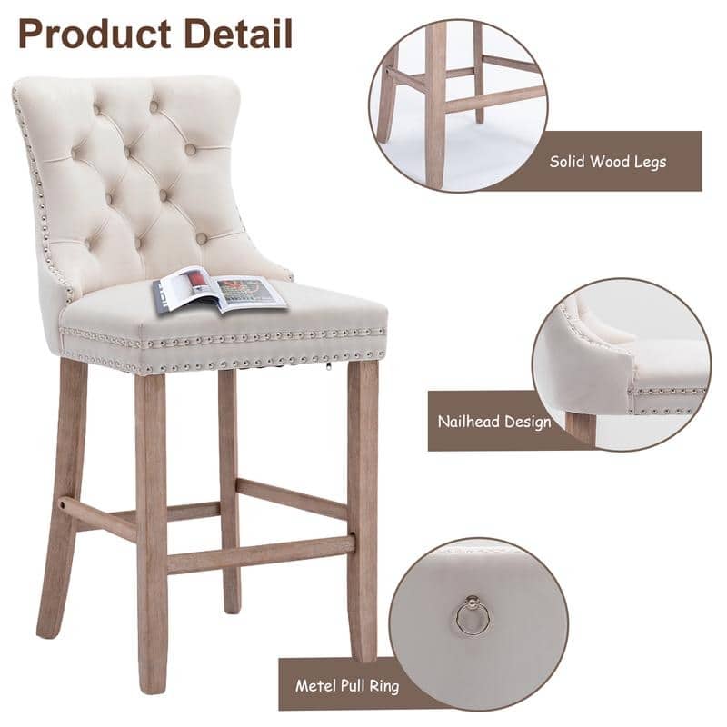 Contemporary Upholstered Velvet Barstools with Button Tufted Set of 6