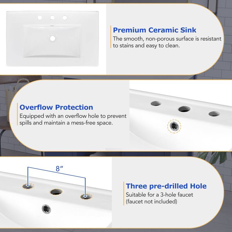 30 in. W x 18 in. D x 34 in. H Single Sink Freestanding Bath Vanity with White Ceramic Top