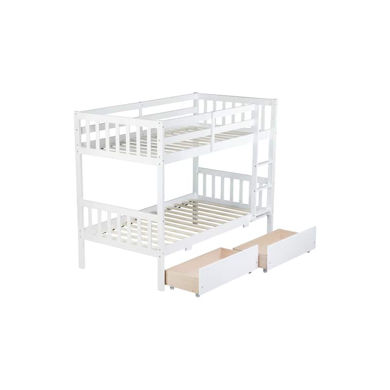 Twin Bunk Bed with 2 Storage Drawers and Convertible to 2 Standalone Beds (250lb Capacity)