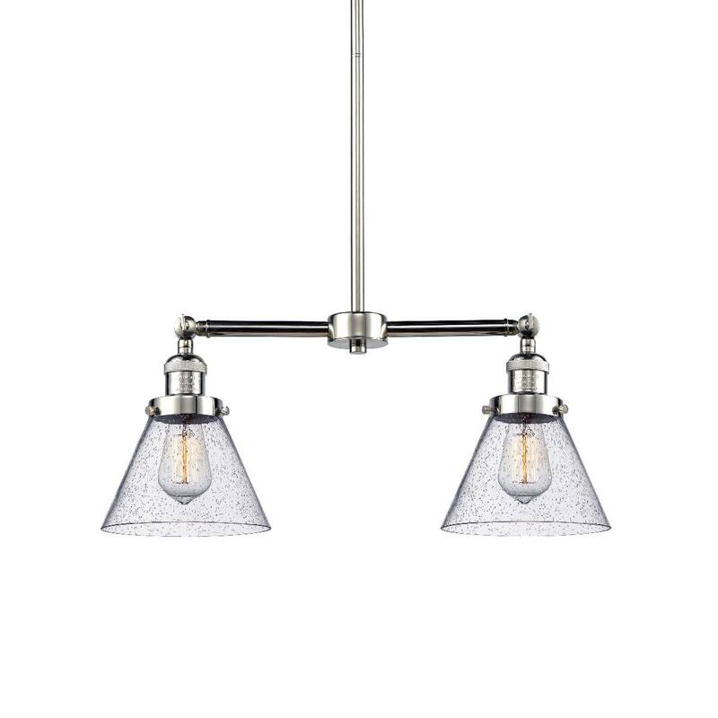 Innovations Lighting Large Cone 2 Light 21" Wide Linear Chandelier - Polished Nickel / Seedy