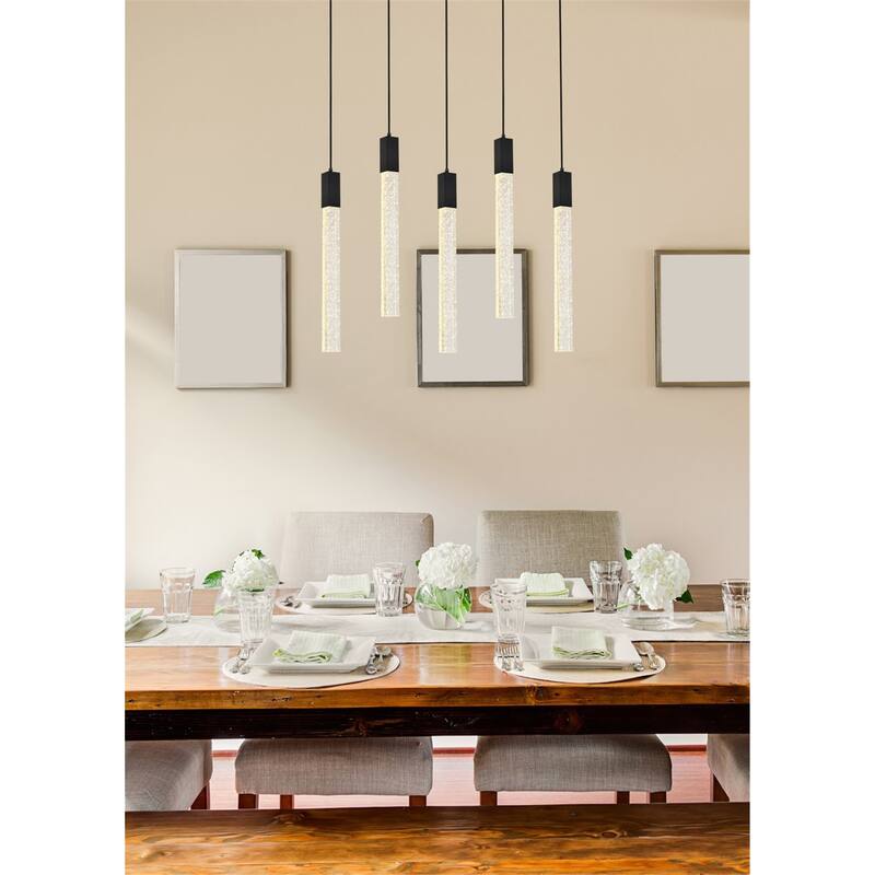 Modern Pendant Light - 5 Light Ceiling Fixture for Living Room, Dining Room, Black Finish - 144
