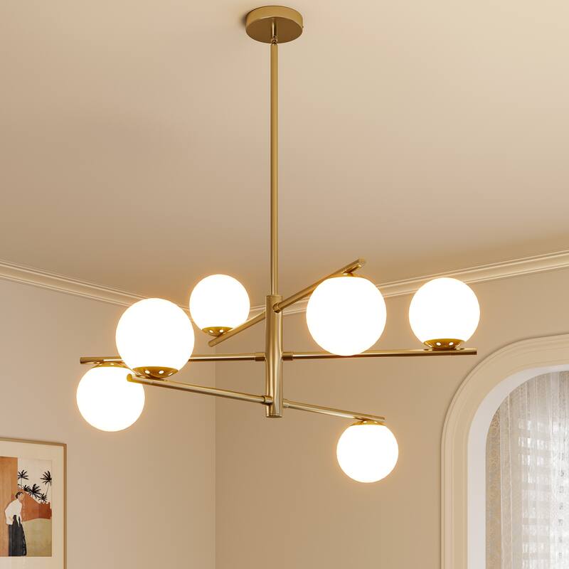 Modern 6-Light Large Bubble Sputnik Chandelier with Frosted Glass - Gold