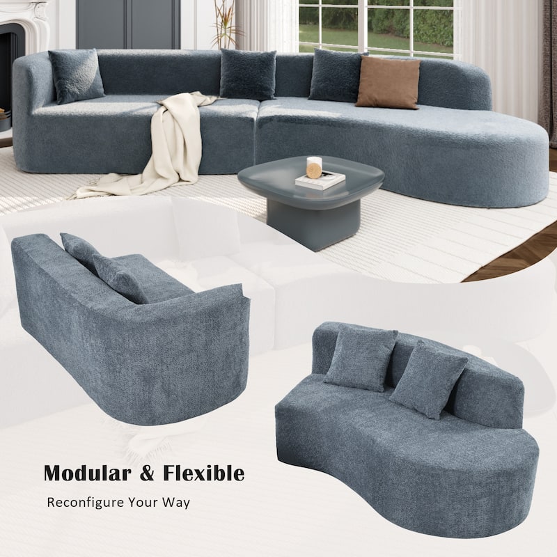 Curved Modern Sectional Sofa, 132" 2-Piece Chenille Modular Set with 4 Pillows and Plush Spring Cushions