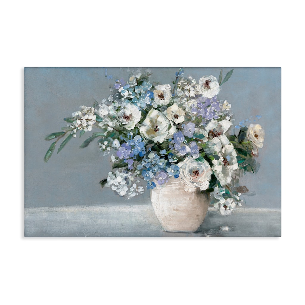 Stupell Elegant Blooms on Blue Canvas Wall Art Design By Sally Swatland