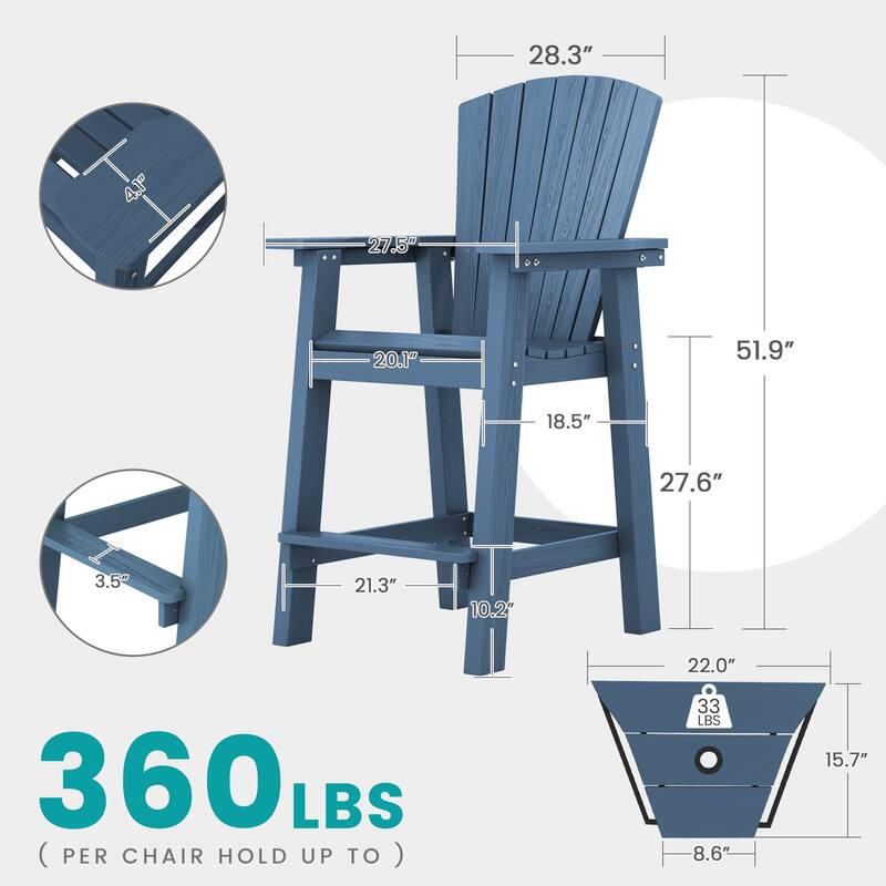 Outdoor Tall Adirondack Chair Set of 2 with Connecting Tray