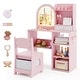 preview thumbnail 1 of 18, Gymax Kids Vanity Set Princess Girls Makeup Vanity Desk w/ 3-Color LED Pink