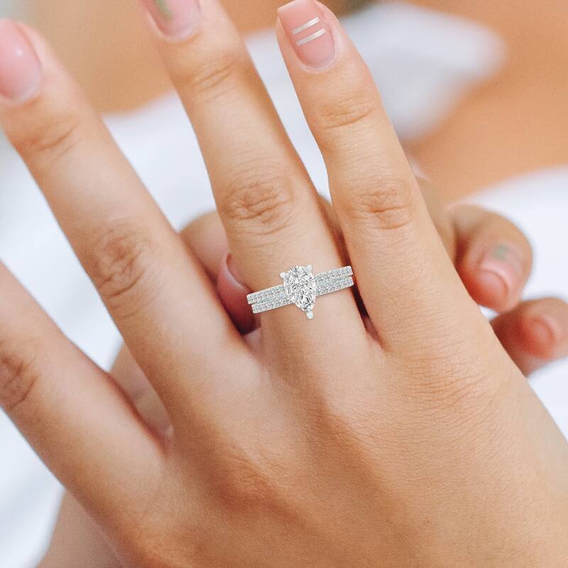 Marquee 1.60 CTW Center Pear Shape Lab Grown Diamond Engagement Ring Set in 14Karat White Gold