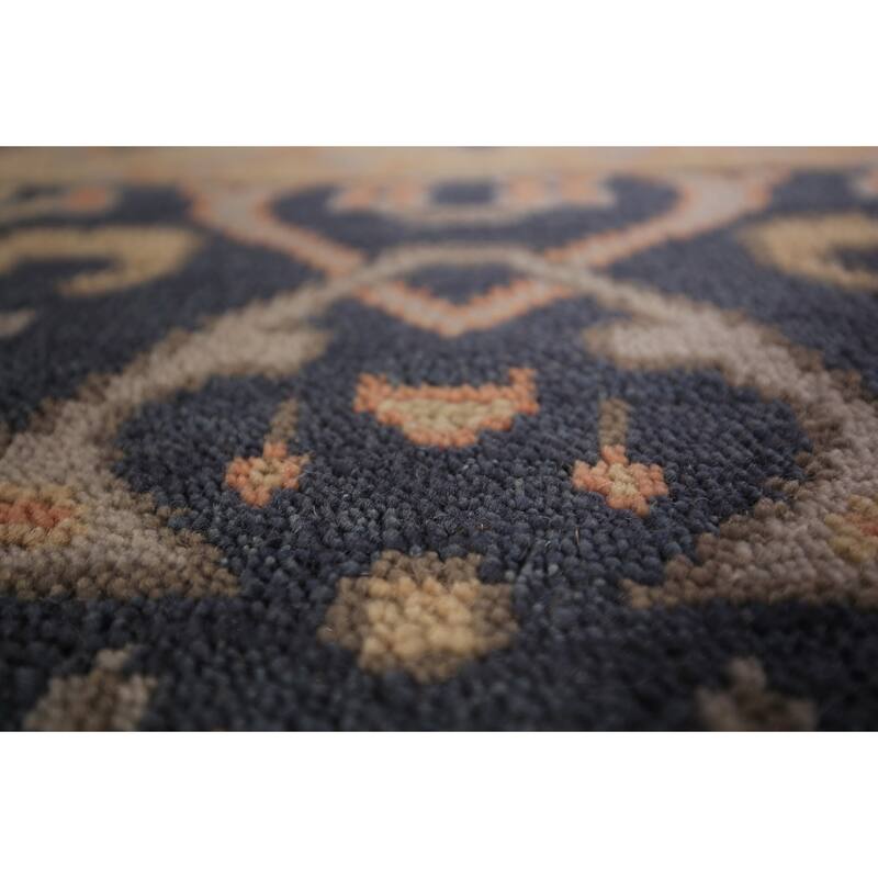 Blue Oushak Vegetable Dye Runner Rug Hand-Knotted Wool Carpet - 2'7" x 7'10"