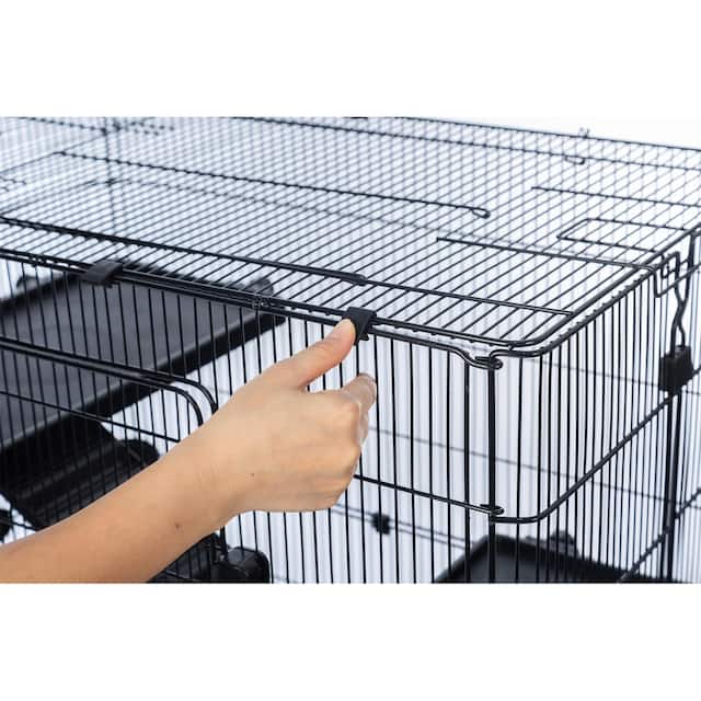 32-inch Small Animal Metal Cage with Lockable Top-Openings (4-Tier ) - Black
