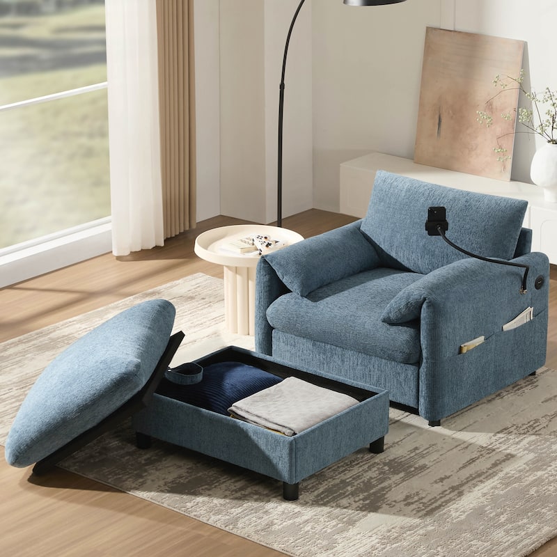 Comfy Chenille Armchair, Modern Cloud Chaise Lounge for Living Room&Apartment