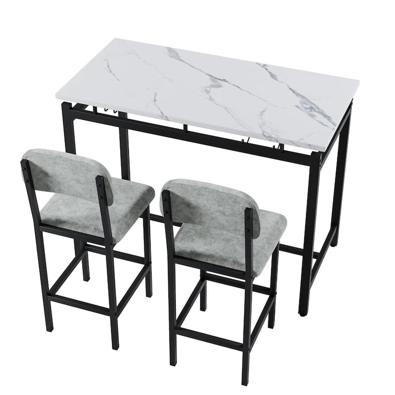 3 Piece Bar Dining Table Set with 2 Upholstered Chairs for Small Spaces