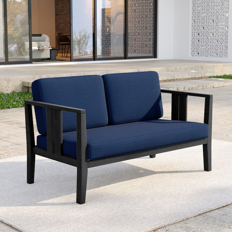 Casual Teak Wood Outdoor Patio Loveseat with Cushions