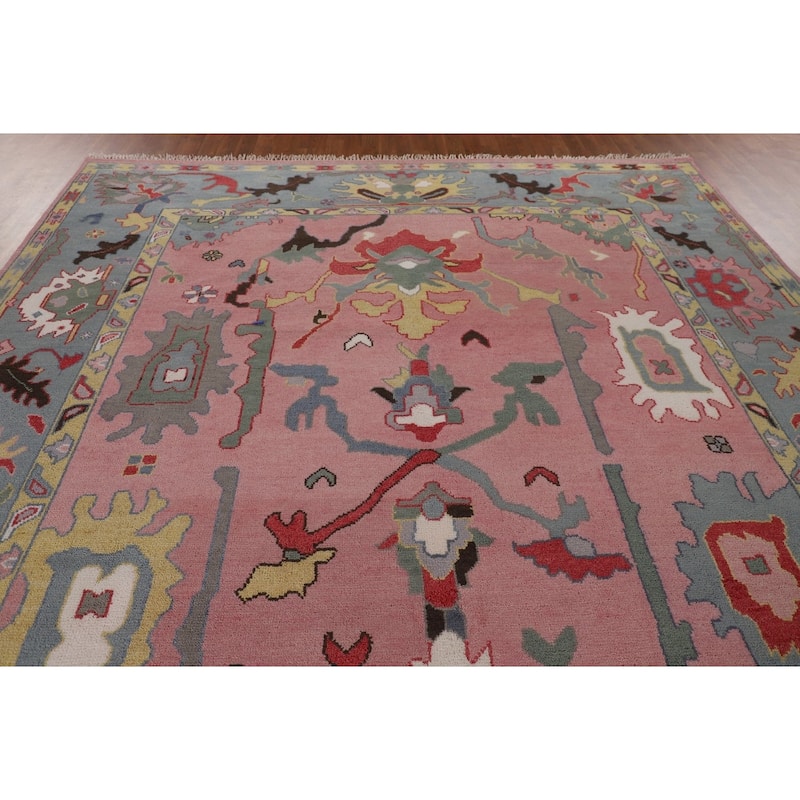 Pink Oushak Indian Area Rug Handmade Wool Carpet - 9'0"x 11'10"