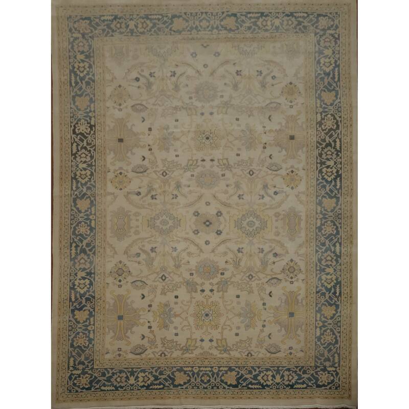 Hand Knotted Oriental 100% Wool Carpet Traditional All-Over Beige & Ivories Ziegler Area Rug - 11' 8'' X 8' 9''