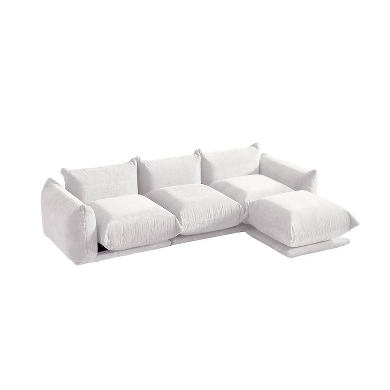 104" L-shape Chenille Modular Sofa Modern Sectional Semi-firm Sofa Couch with Ottoman