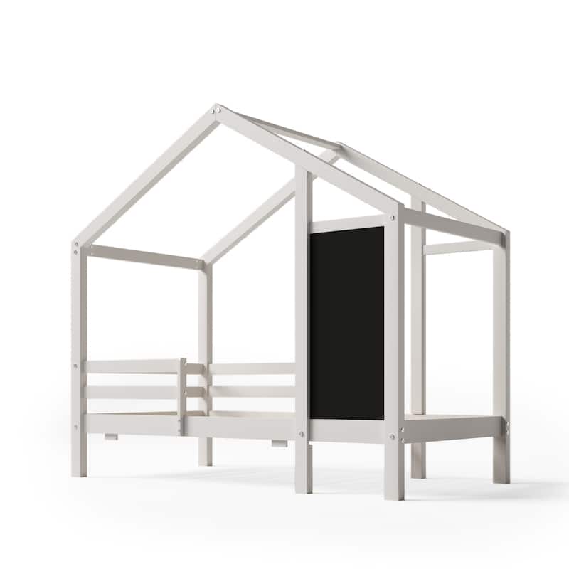 Roomfitters Size House Bed with Blackboard Panels and Storage Drawers, Two Assembly Options, White