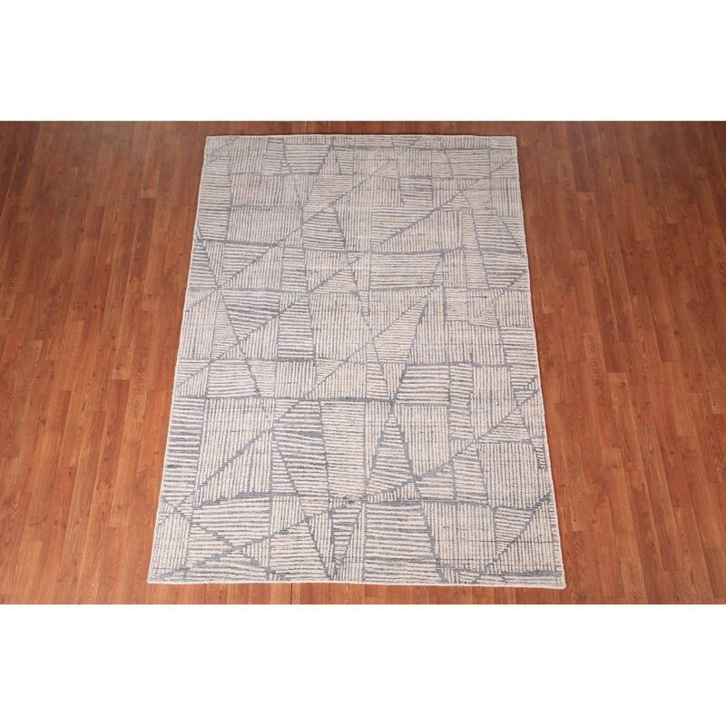 All-Over Modern Area Rug Handmade Abstract Wool Carpet - 5'4" x 7'6"